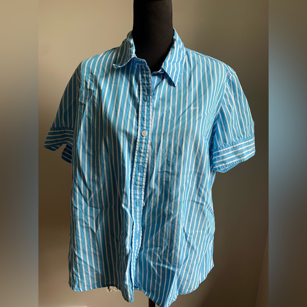 Evan Picone striped short sleeved button down blouse